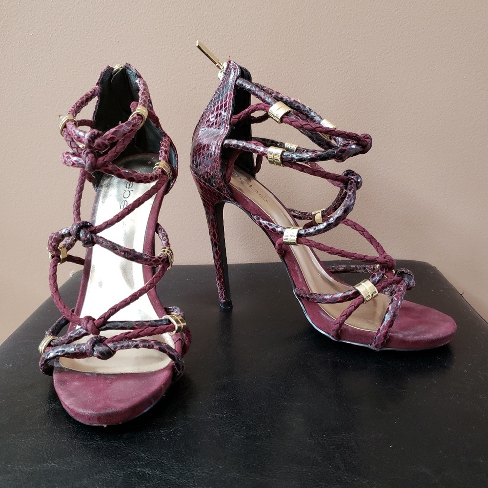 Bebe snakeskin embossed strappy sandal